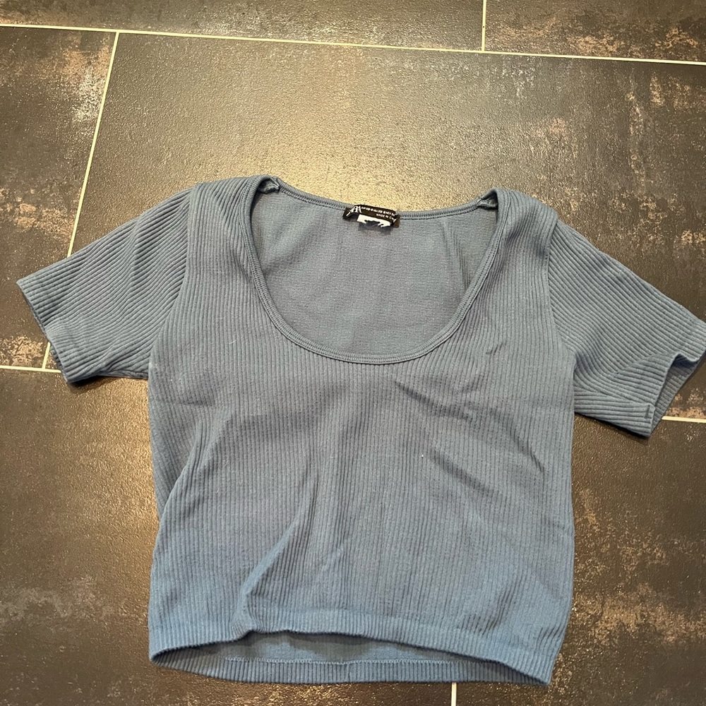 Blue Zara SEAMLESS CROP TOP in Petrol blue